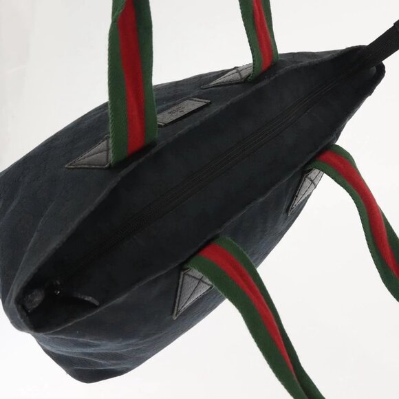 GUCCI GG Canvas Web Sherry Line Tote Bag Black Red 131230 Auth 152018 - Picture 7 of 16